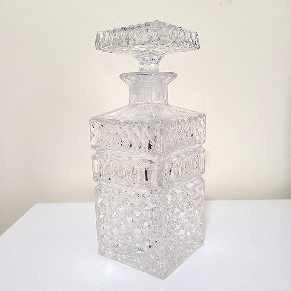 *CLEARANCE* Vintage Lead Crystal Liquor Decanter, Square Cut Crystal